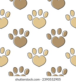 hand drawn seamless pattern of dog footprints on white background