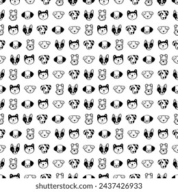 Hand Drawn Seamless Pattern Dog Face