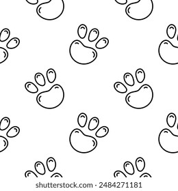 hand drawn seamless pattern of dog footprints on white background