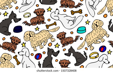 Hand drawn seamless pattern 'dogs'. Vector illustration. EPS 10. 