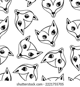 hand drawn seamless pattern with doodle fox