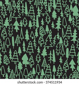 Hand drawn seamless pattern doodle pine forest for invitation card, background, wrapping paper and other 