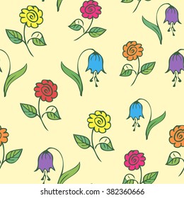 Hand drawn seamless pattern. Doodle summer background. Flowers colorful seamless pattern vector