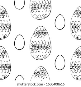 Hand drawn seamless pattern of easter eggs in doodle style