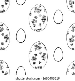 Hand drawn seamless pattern of easter eggs in doodle style