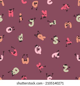 Hand drawn seamless pattern with english letters characters. Perfect for T-shirt, postcard, textile and print. Cartoon style vector illustration for decor and design.
