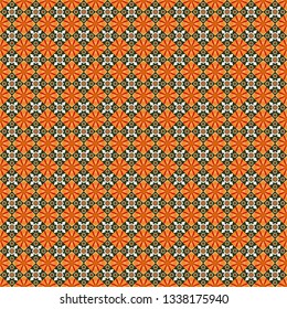 Hand drawn seamless pattern. Ethnic theme. Vector tribal design in gray, white and orange colors. Zigzag and stripe line, rhombus and tiles. For textile, wallpaper, wrapping paper.