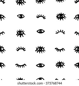 The hand drawn seamless pattern with eyes. Vector background for your design.