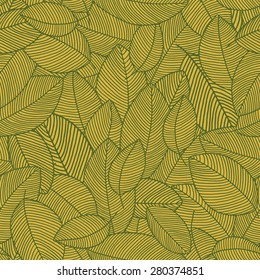 Hand drawn seamless pattern of fallen leaves. Vector illustration