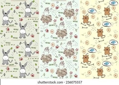 hand drawn seamless pattern with farm animals