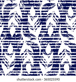 Hand drawn seamless pattern. Feathers on striped background, for fabric, wrapping, wallpaper