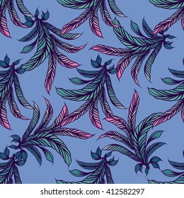 Hand drawn seamless pattern with Feathers. Hand drawn boho illustration.