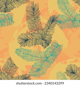 Hand drawn seamless pattern with fir branches and hanging decoration, great for christmas banners, wallpapers, wrapping, textiles - vector design