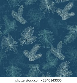 Hand drawn seamless pattern with fir branches and hanging decoration, great for christmas banners, wallpapers, wrapping, textiles - vector design