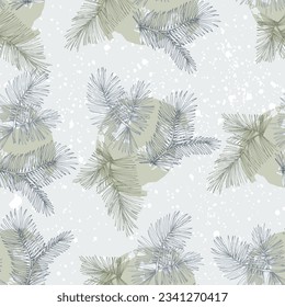 Patrón sin fisuras dibujado a mano con ramas de abeto y decoración colgante, estupendo para carteles de navidad, papel tapizado, textiles - diseño vectorial