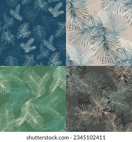 Patrón sin fisuras dibujado a mano con ramas de abeto y decoración colgante, estupendo para carteles de navidad, papel tapizado, textiles - diseño vectorial