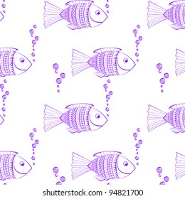 hand drawn seamless pattern with fish