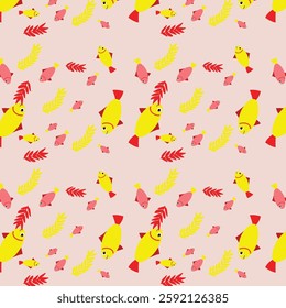 Hand drawn Seamless pattern with fishes for kids digital textile fabric paper