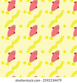 Hand drawn Seamless pattern with fishes  for kids digital textile fabric paper