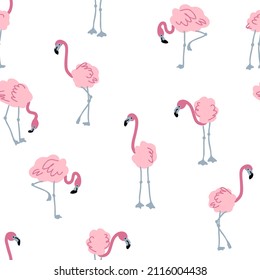 Hand drawn seamless pattern with flamingo. Perfect for T-shirt, textile and print. Doodle vector illustration for decor and design.
