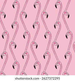 Dibujado a mano sin patrón con flamenco. Perfecto para camiseta, textil y estampado. Ilustración vectorial Doodle para decoración y diseño.