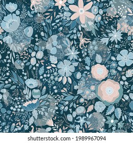 Hand drawn seamless pattern with floral elements