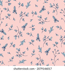 Hand drawn seamless pattern with floral elements