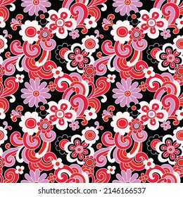 Hand drawn seamless pattern with floral elements. Colorful ethnic background. Pattern can be used for fabric, wallpaper or wrapping.
