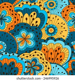 Hand drawn seamless pattern with floral elements. Colorful background. Pattern can be used for fabric, wallpaper or wrapping.