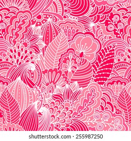 Hand drawn seamless pattern with floral elements. Colorful background. Pattern can be used for fabric, wallpaper or wrapping.