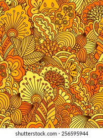 Hand drawn seamless pattern with floral elements. Colorful background. Pattern can be used for fabric, wallpaper or wrapping.