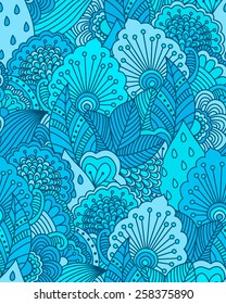 Hand drawn seamless pattern with floral elements. Colorful background. Pattern can be used for fabric, wallpaper or wrapping.