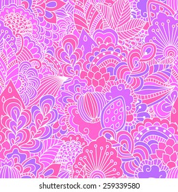 Hand drawn seamless pattern with floral elements. Colorful background. Pattern can be used for fabric, wallpaper or wrapping.