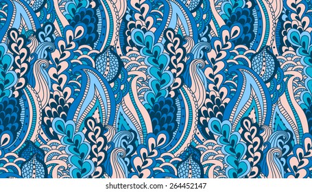 Hand drawn seamless pattern with floral elements. Colorful background. Pattern can be used for fabric, wallpaper or wrapping.
