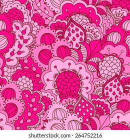 Hand drawn seamless pattern with floral elements. Colorful background. Pattern can be used for fabric, wallpaper or wrapping.