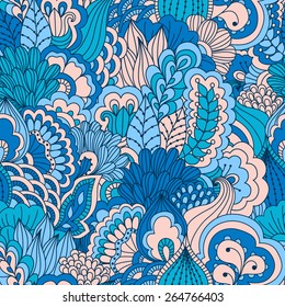 Hand drawn seamless pattern with floral elements. Colorful background. Pattern can be used for fabric, wallpaper or wrapping.
