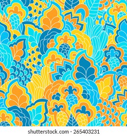 Hand drawn seamless pattern with floral elements. Colorful background. Pattern can be used for fabric, wallpaper or wrapping.