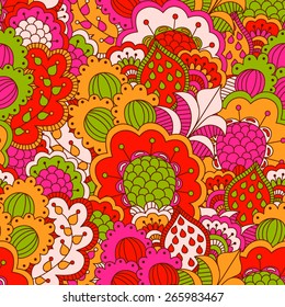 Hand drawn seamless pattern with floral elements. Colorful background. Pattern can be used for fabric, wallpaper or wrapping.