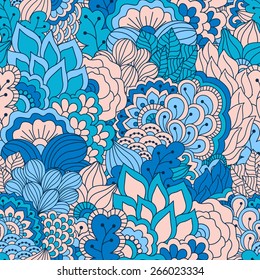 Hand drawn seamless pattern with floral elements. Colorful background. Pattern can be used for fabric, wallpaper or wrapping.
