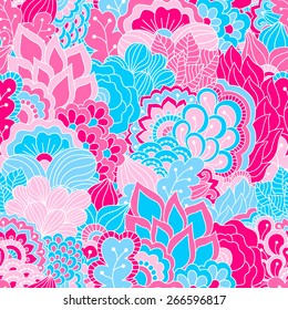 Hand drawn seamless pattern with floral elements. Colorful background. Pattern can be used for fabric, wallpaper or wrapping.