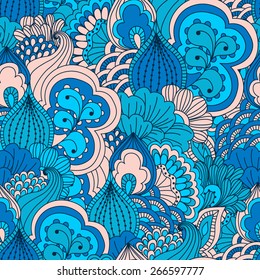 Hand drawn seamless pattern with floral elements. Colorful background. Pattern can be used for fabric, wallpaper or wrapping.