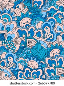 Hand drawn seamless pattern with floral elements. Colorful background. Pattern can be used for fabric, wallpaper or wrapping.