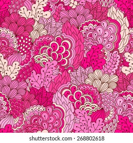 Hand drawn seamless pattern with floral elements. Colorful background. Pattern can be used for fabric, wallpaper or wrapping.