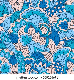 Hand drawn seamless pattern with floral elements. Colorful background. Pattern can be used for fabric, wallpaper or wrapping.
