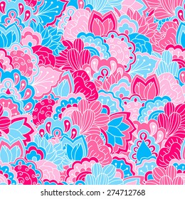 Hand drawn seamless pattern with floral elements. Colorful background. Pattern can be used for fabric, wallpaper or wrapping.