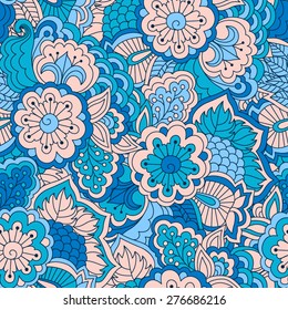 Hand drawn seamless pattern with floral elements. Colorful background. Pattern can be used for fabric, wallpaper or wrapping.