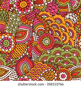 Hand drawn seamless pattern with floral elements. 