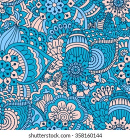 Hand drawn seamless pattern with floral elements. 