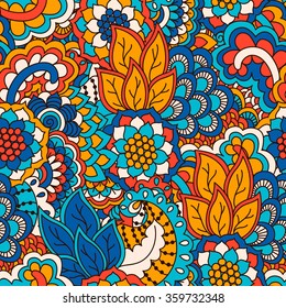 Hand drawn seamless pattern with floral elements. 