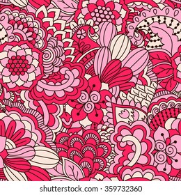 Hand drawn seamless pattern with floral elements. 